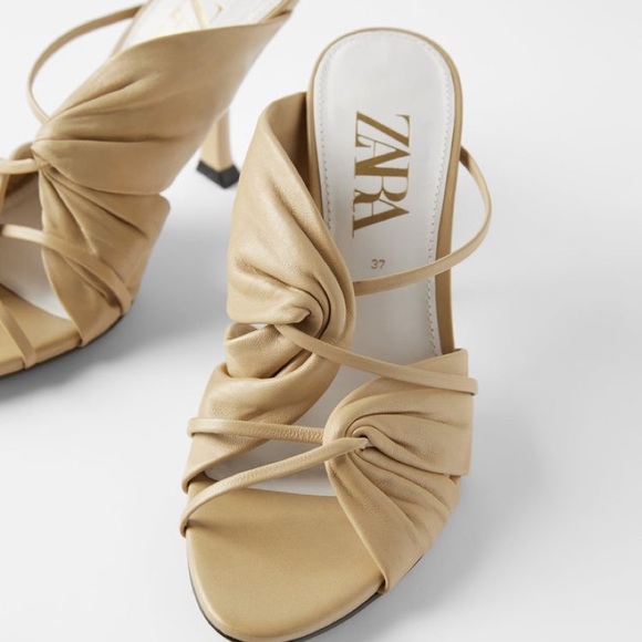 Zara Shoes - Zara Gather Genuine Leather Neutral High Heels Sandals Size 9 Tan